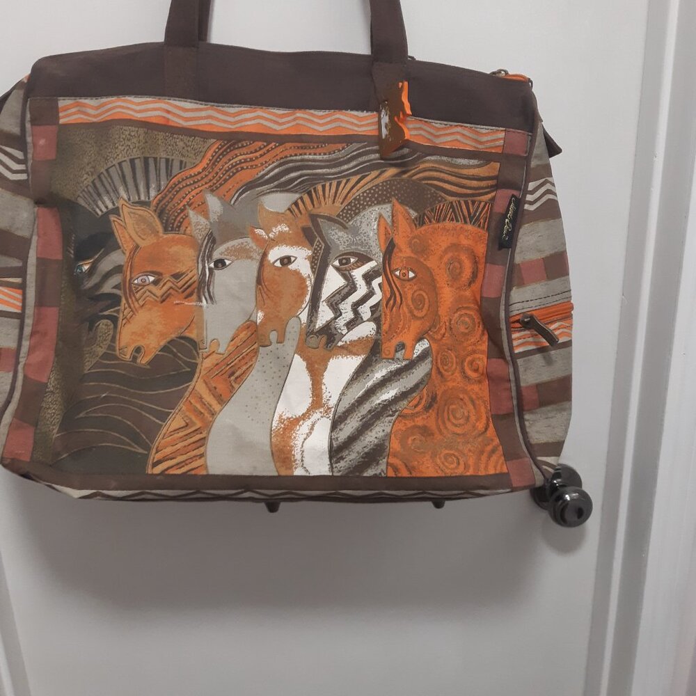 Laurel Burch Horse Theme Canvass/Cotton Zip Up Tote